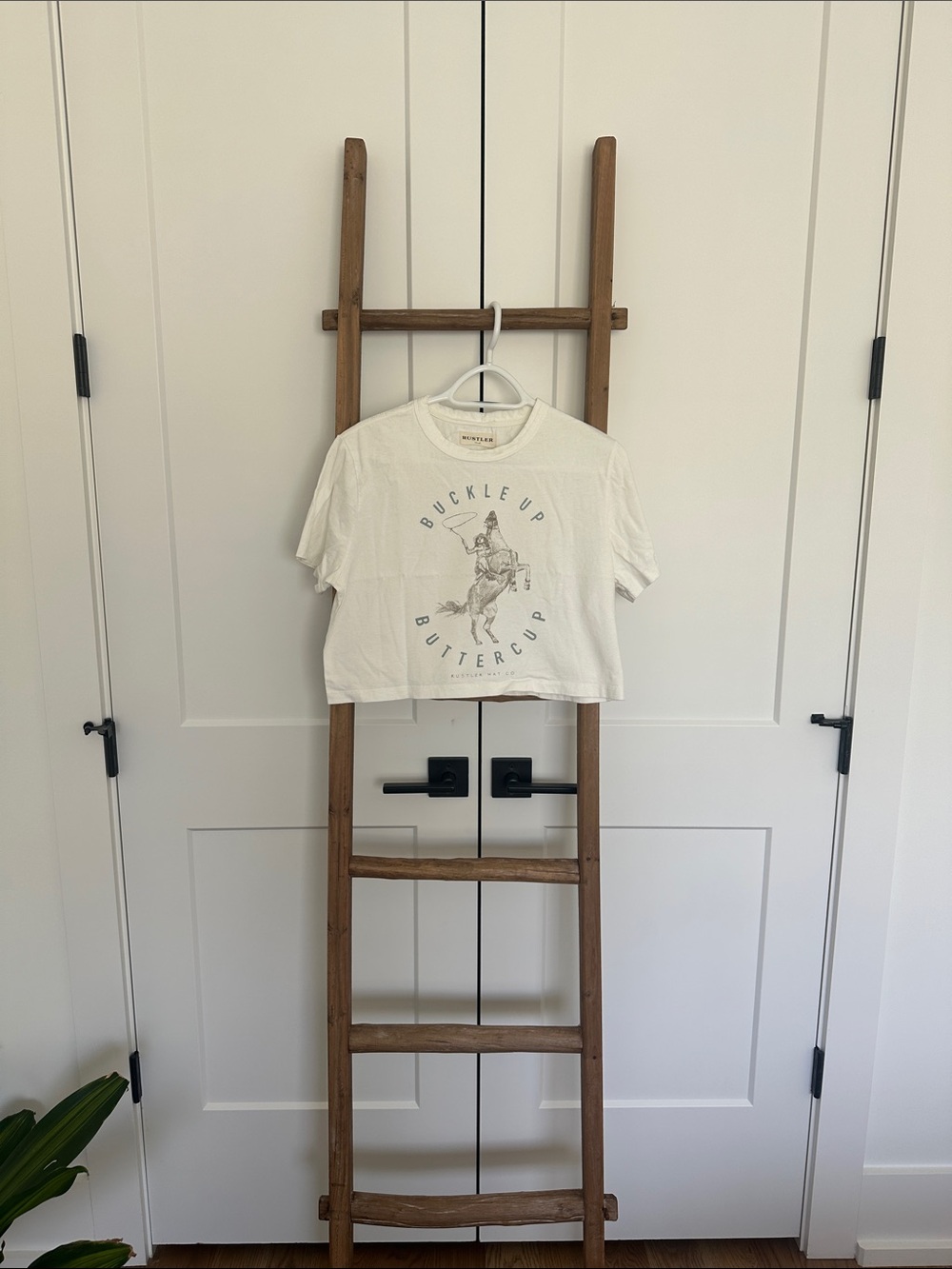 Rustler White Cropped Graphic Tee with Buckle Up Buttercup